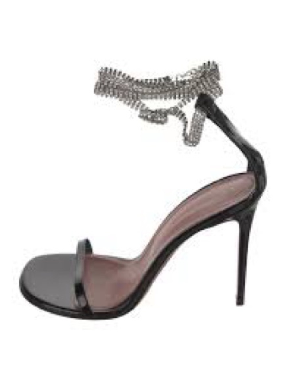 Amina Muaddi Metallic Gunmetal Crystal-Tie Sandals
